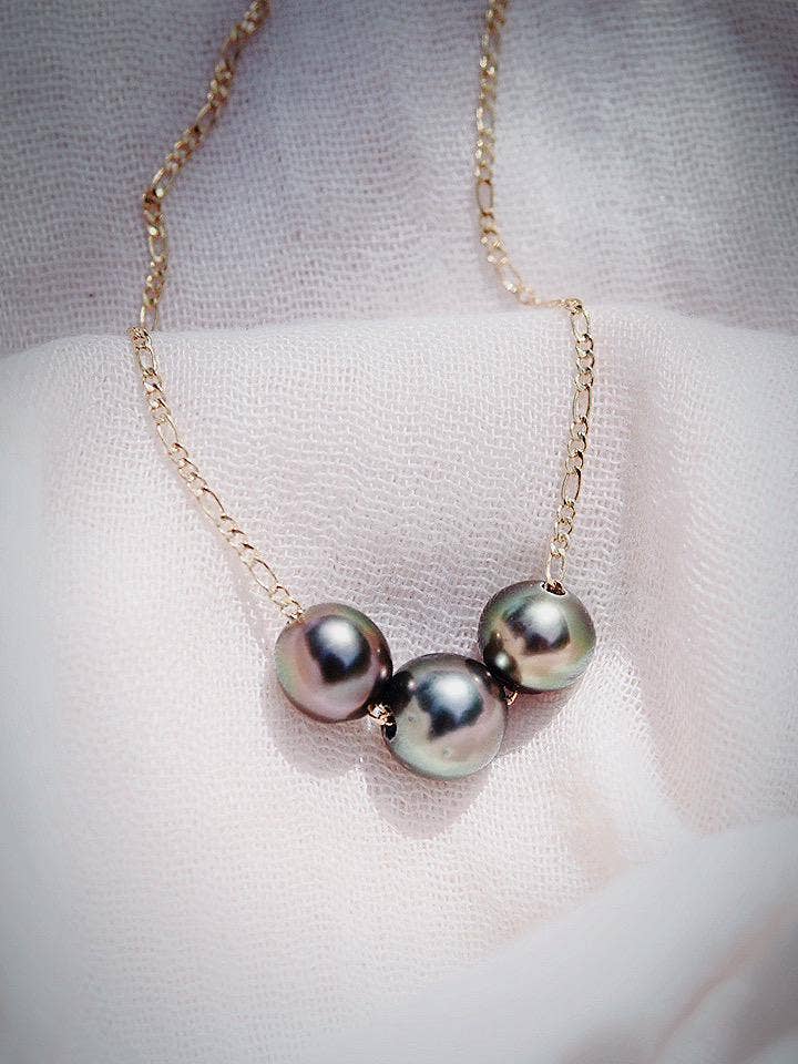 Gold Triple Floating Tahitian Pearl Necklace - 17 in
