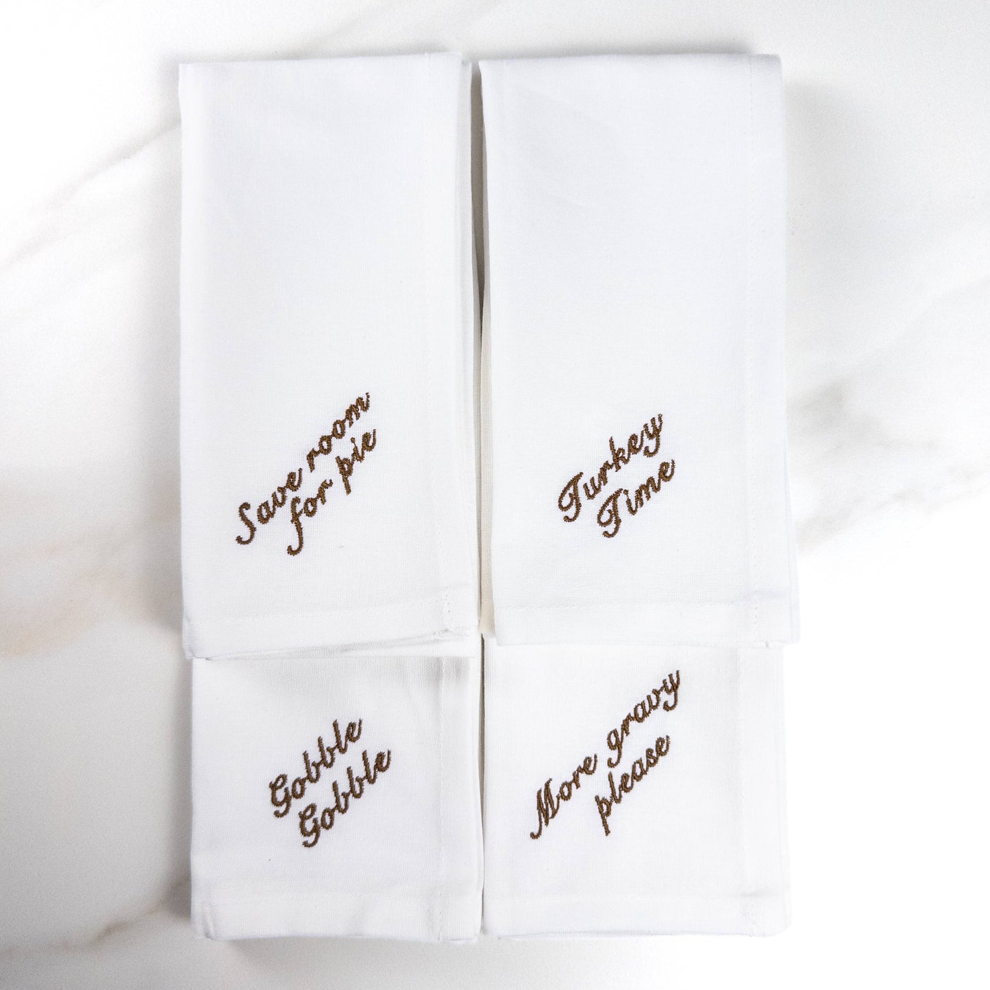 Thanksgiving Sayings Embroidered Dinner Napkin Set: White