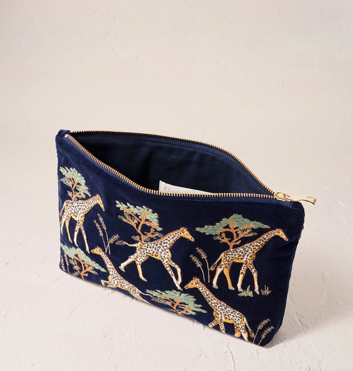 Giraffe Herd Navy Everyday Velvet Pouch - Navy - Elizabeth Scarlett