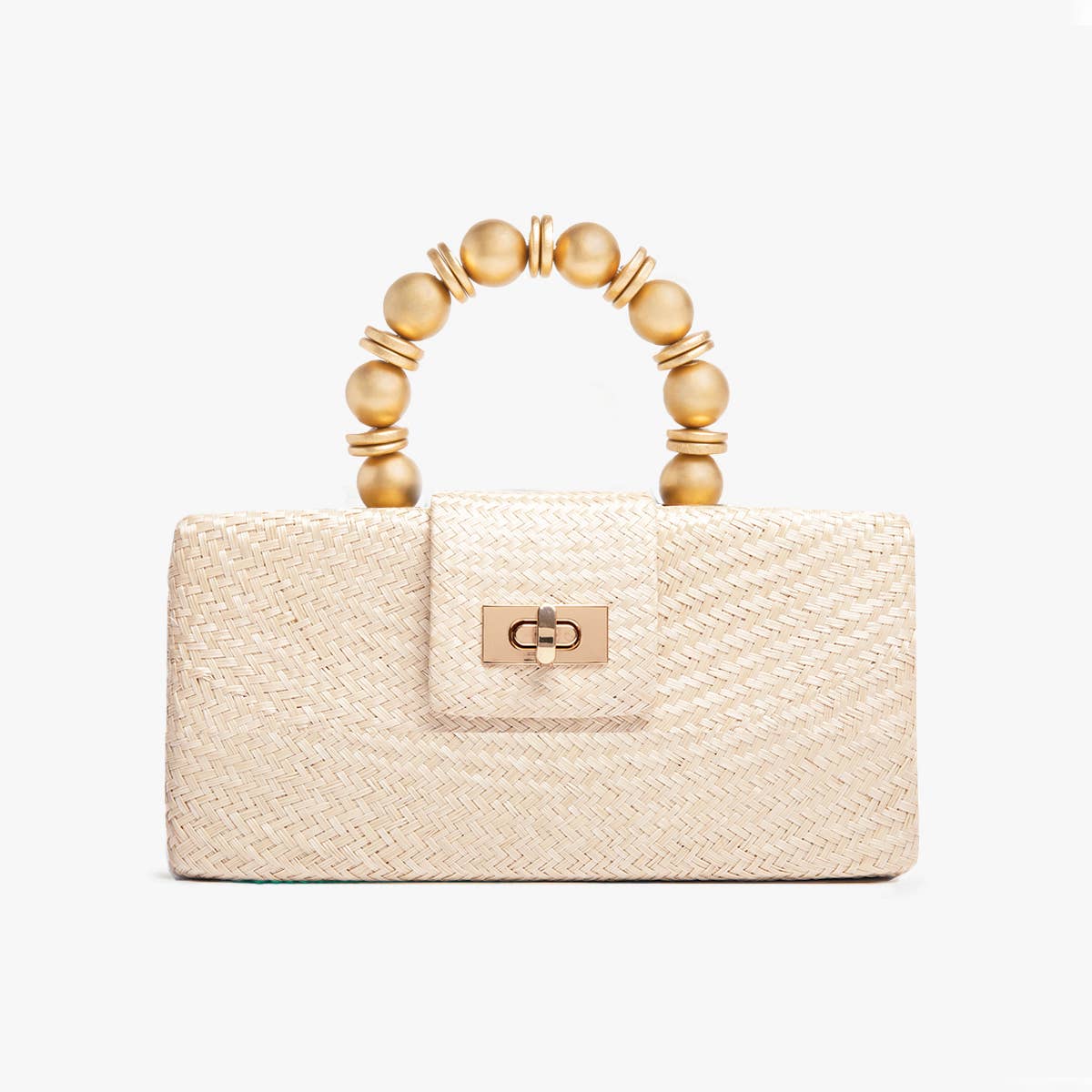 Cream Statement Clutch - Straw with Bead Handle