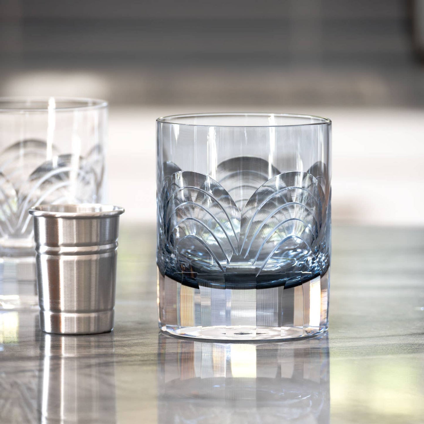 Cascades Blue Rocks Glass 7oz – Engraved Whiskey Glass - Set of 4