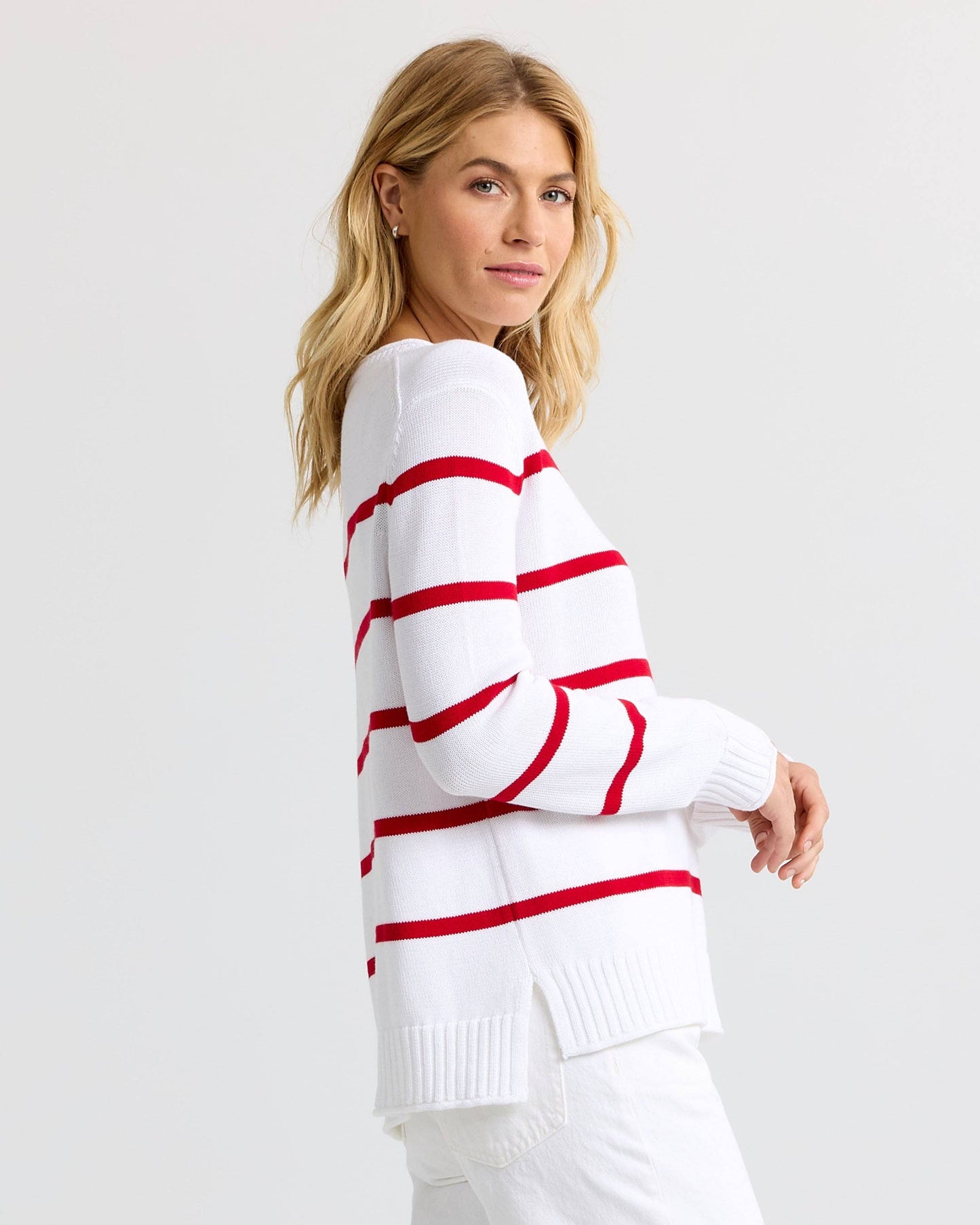 Everyday Cotton Crew - White with Red Stripes