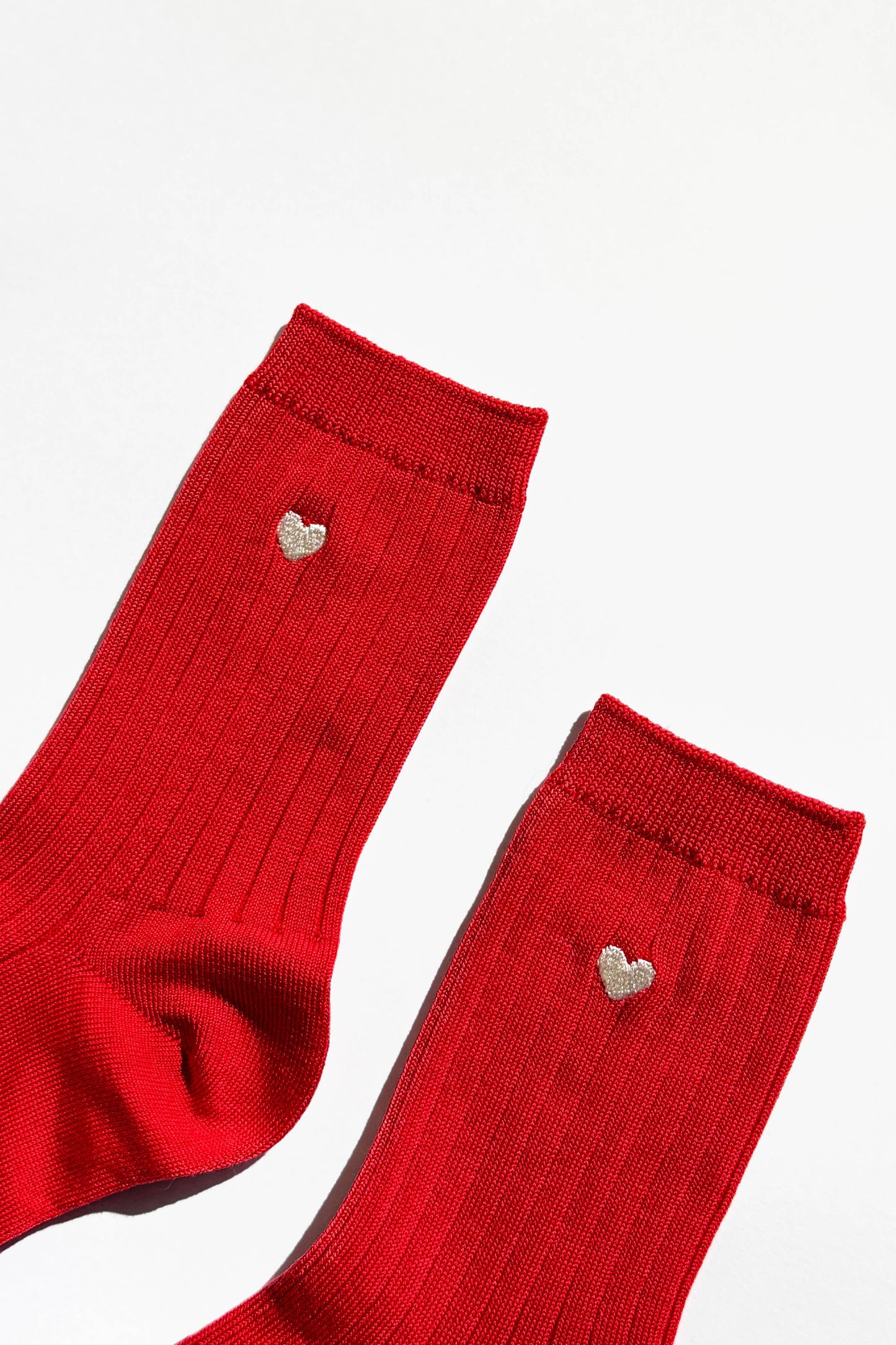 Embroidered Her Socks - Cotton Rib - Classic Red + Heart