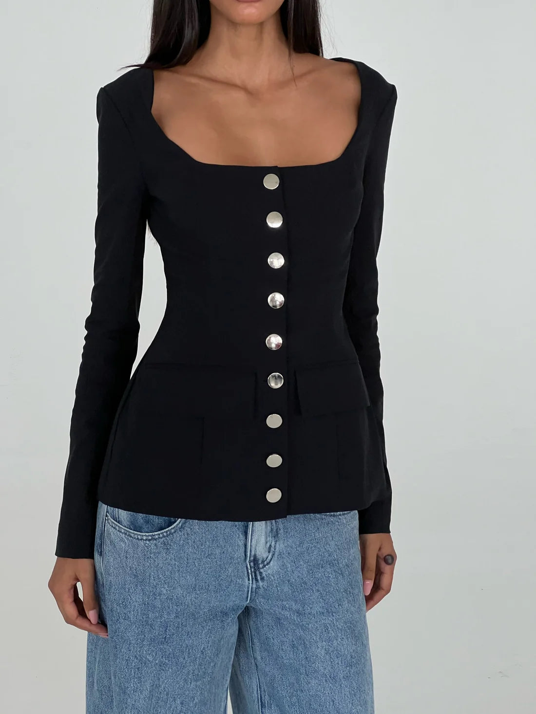 Boatneck Peplum Blazer - Black - We Wore What