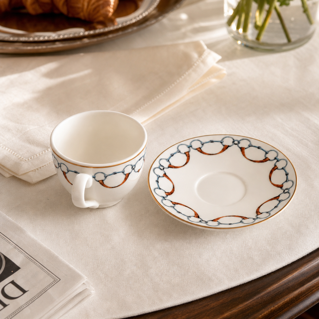Wellington Bit Pattern Bone China Cup and Saucer
