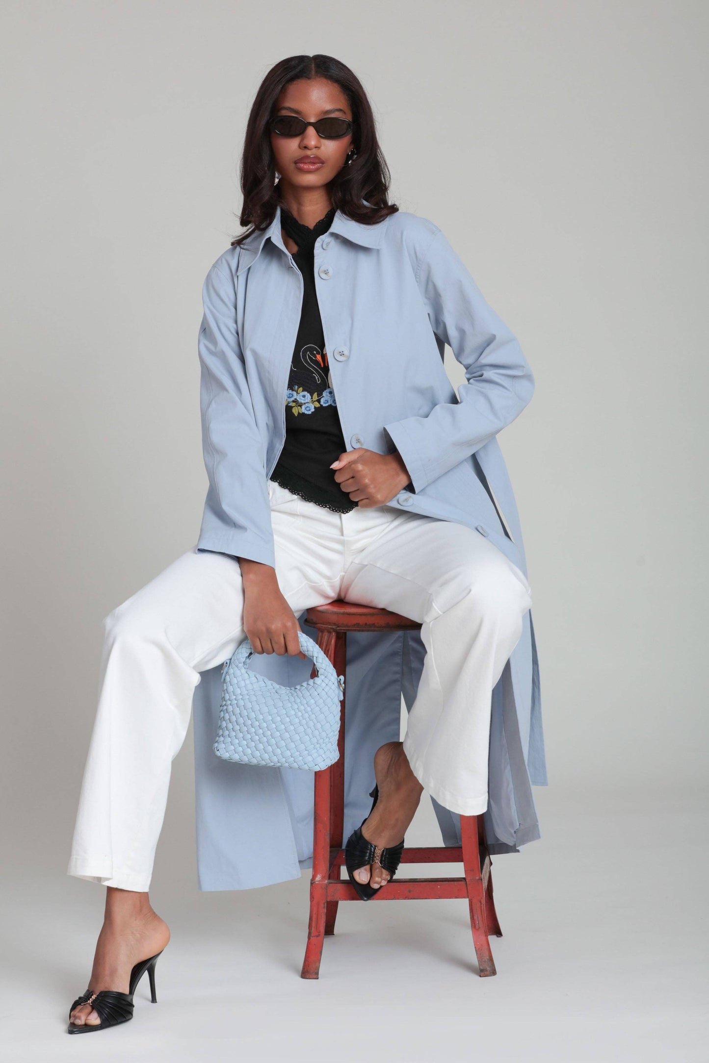 Minimalist Cotton Nylon Trench Coat - Sky
