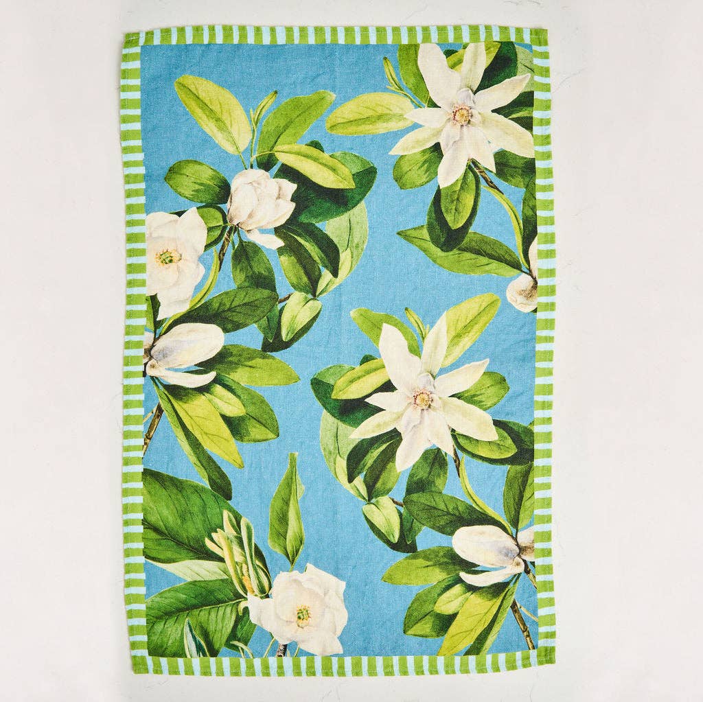 Linen Tea Towel - Magnolia Indigo