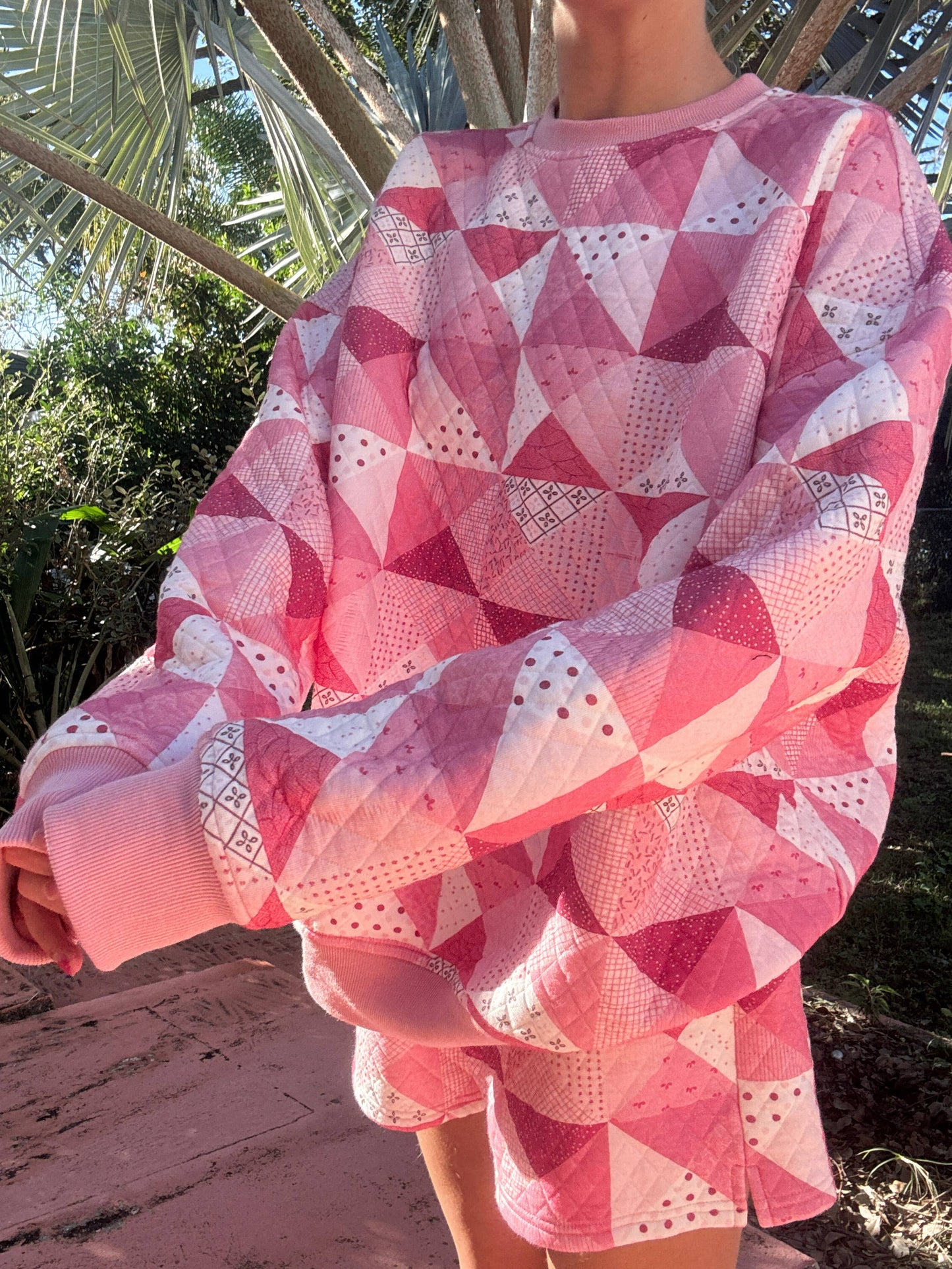 Pink Patchwork Quilted Sweatshirt