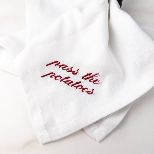 Christmas Table Talk Dinner Napkin Set: White