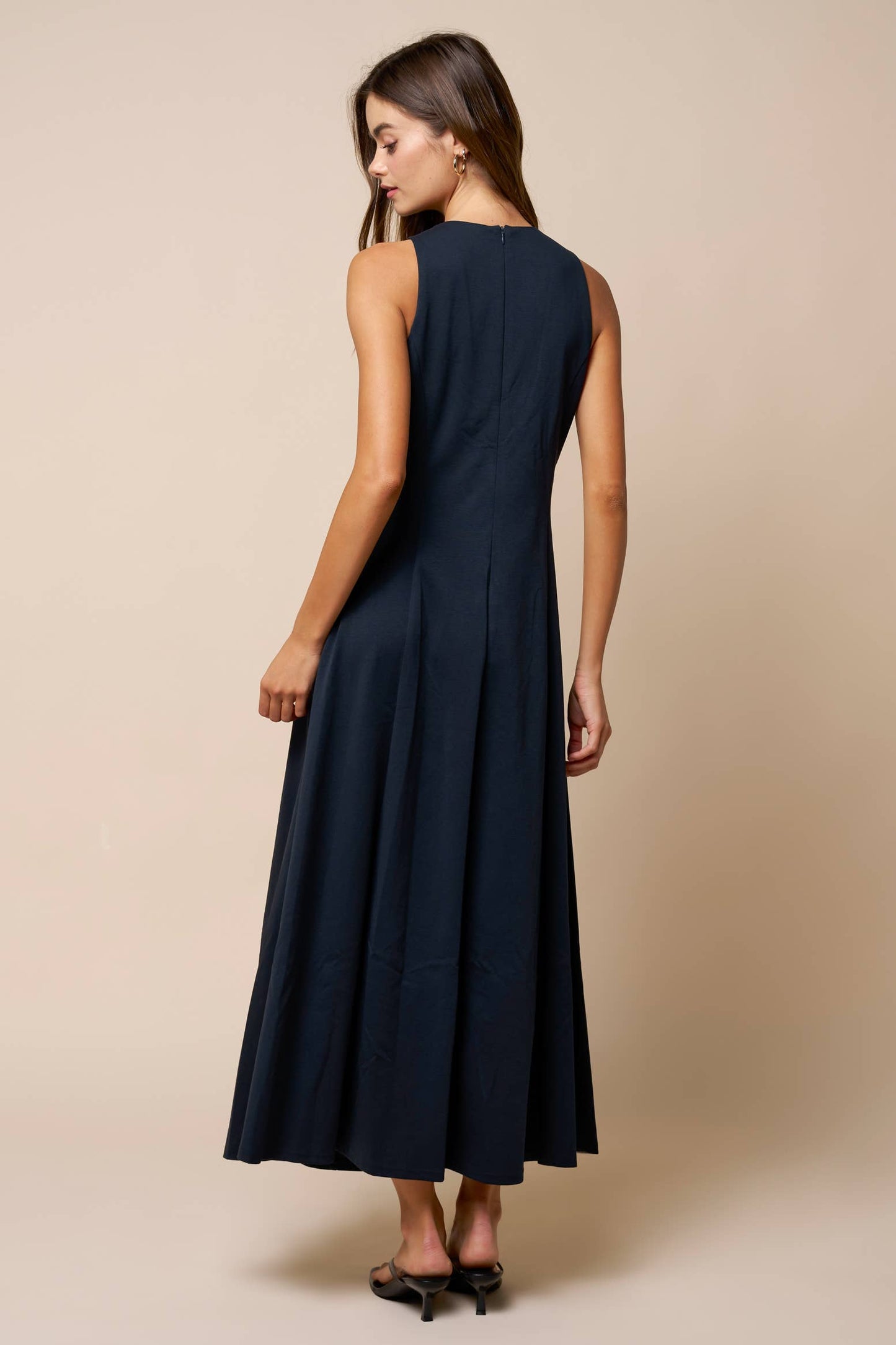 Flare Scuba Sleeveless Maxi Dress - Navy
