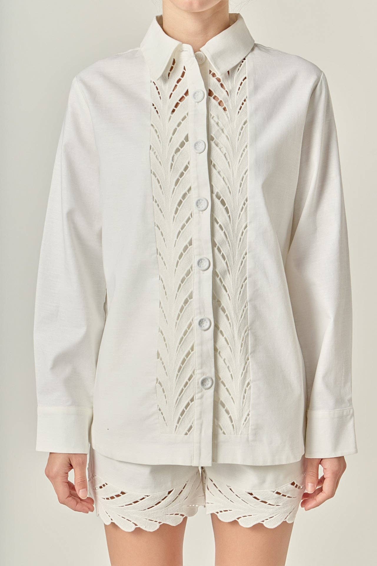 Embroidered Oversized Shirt - Off White - English Factory