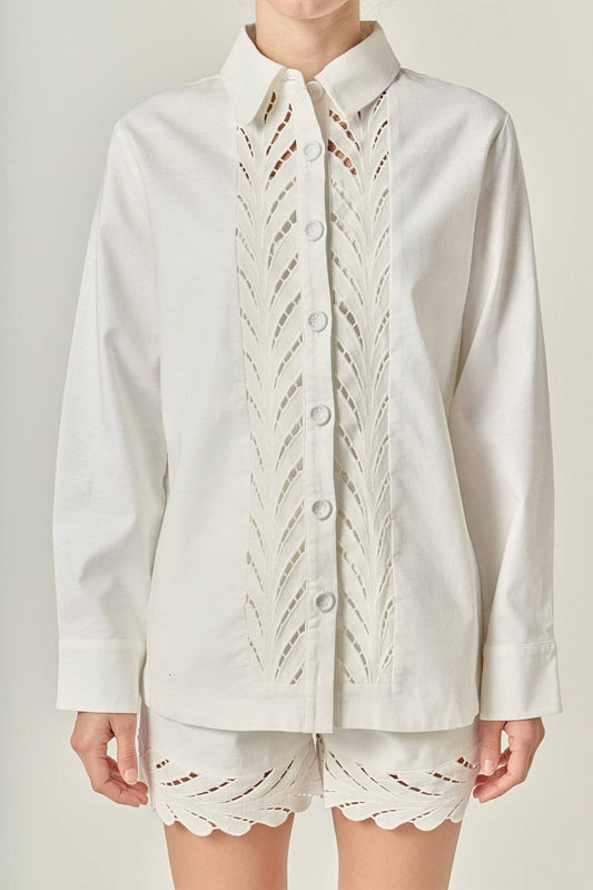 Embroidered Oversized Shirt - Off White - English Factory