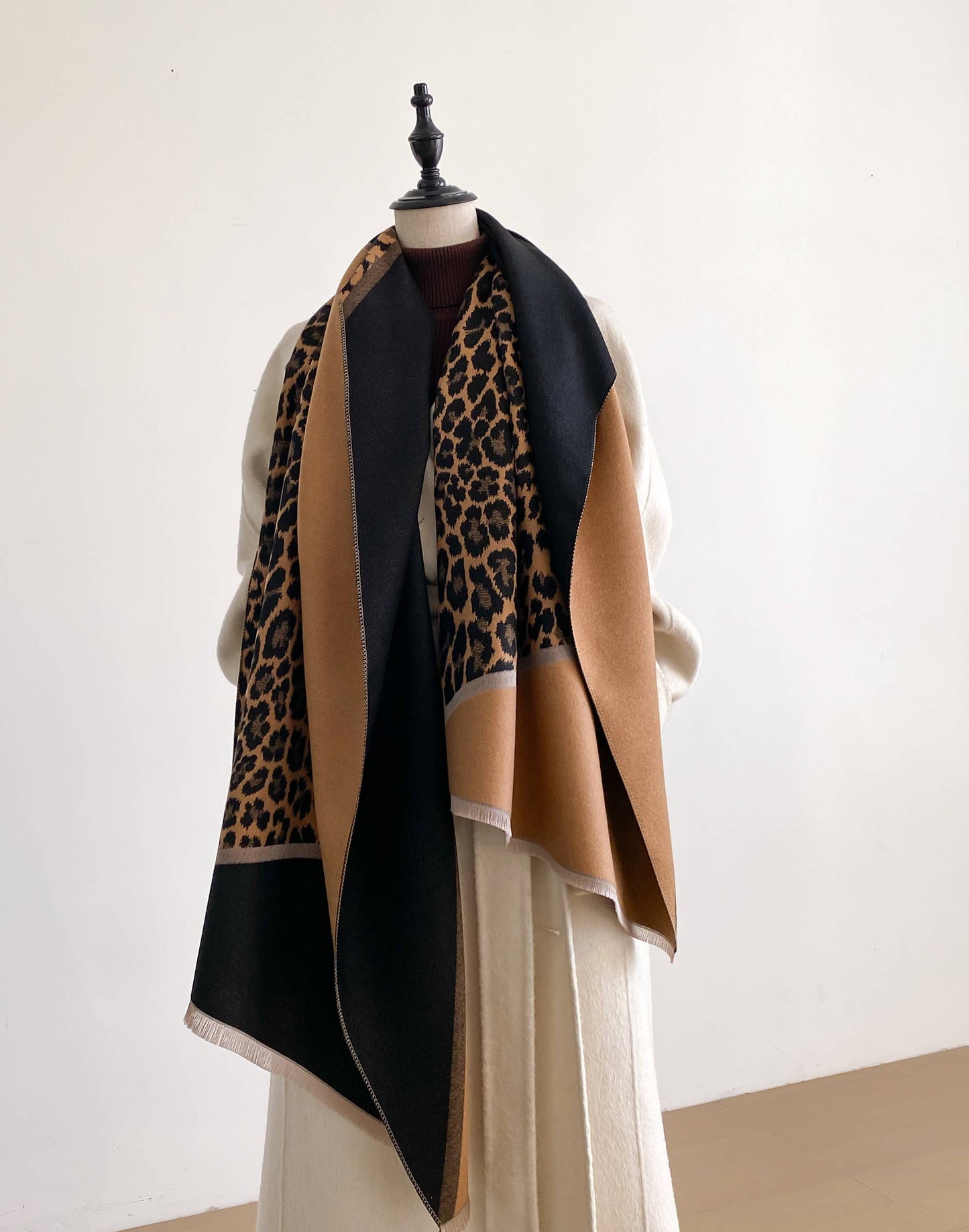 Brown + Black Angled Leopard Reversible Wrap
