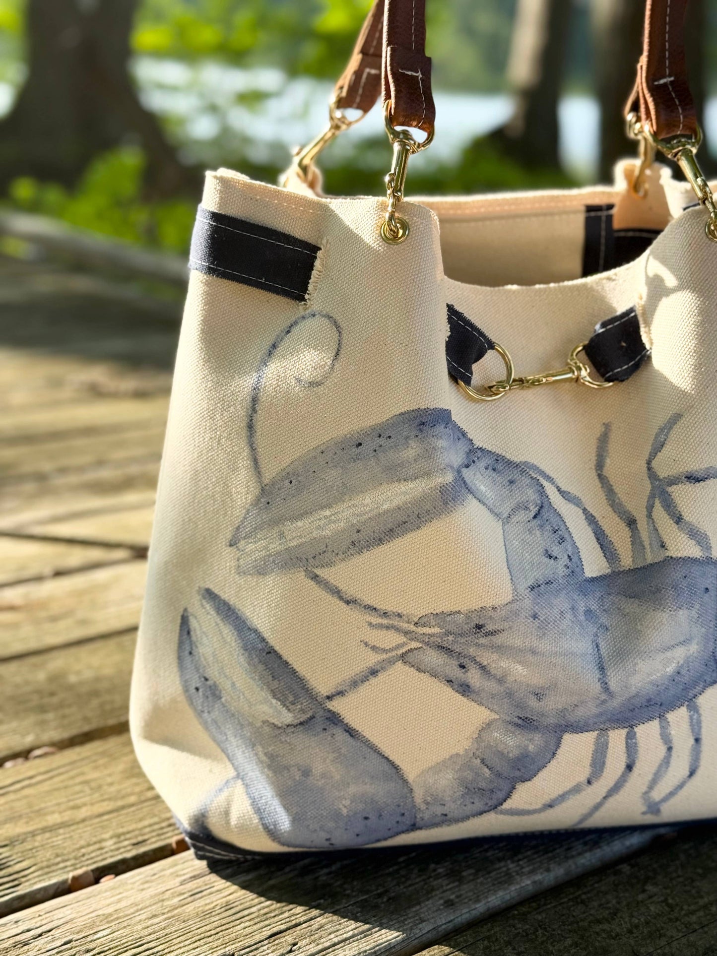 Hand Painted Blue Lobster Canvas Tote - Tori T Designs