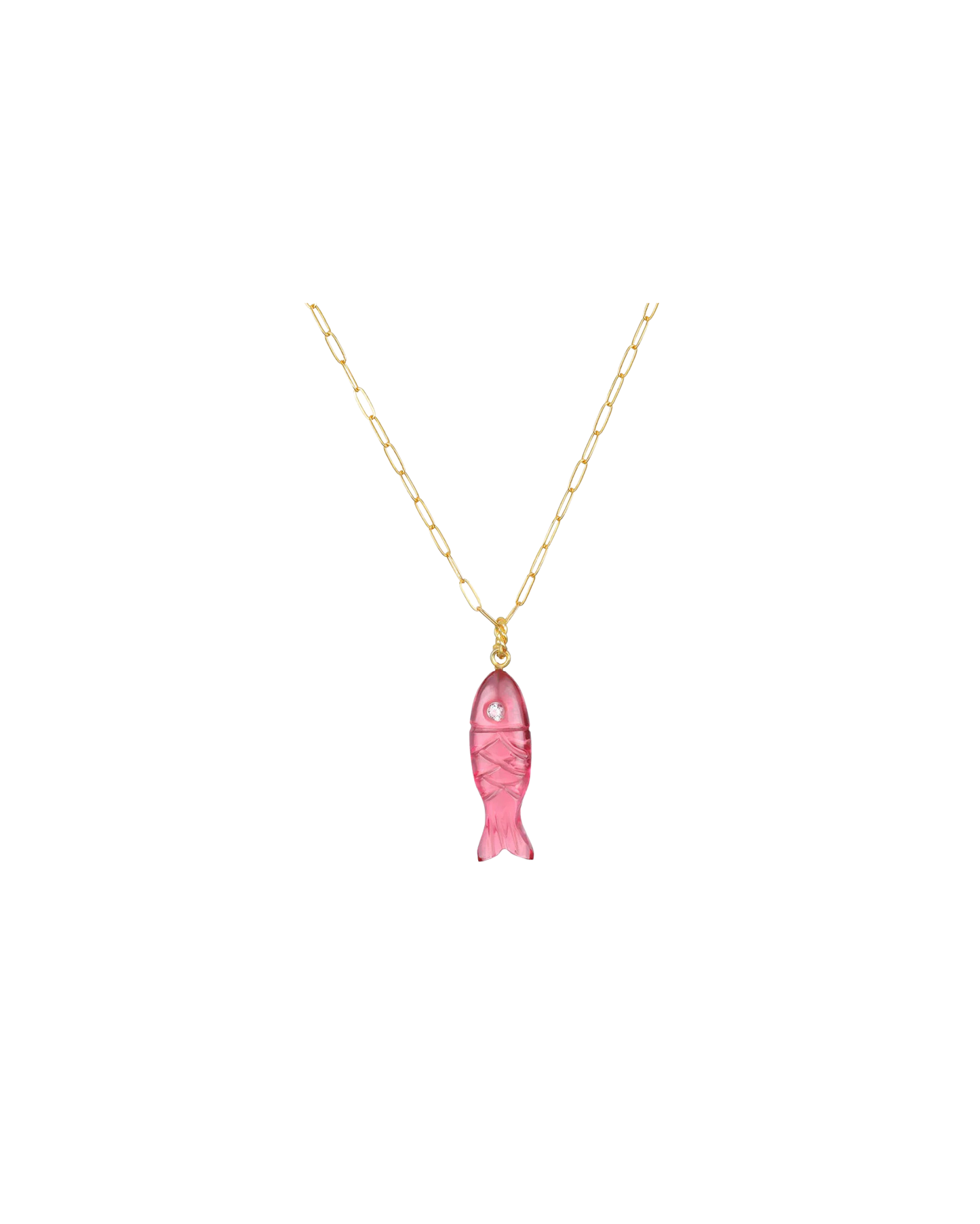 Natural Stone Fish Charm Necklace - Pink Quartz
