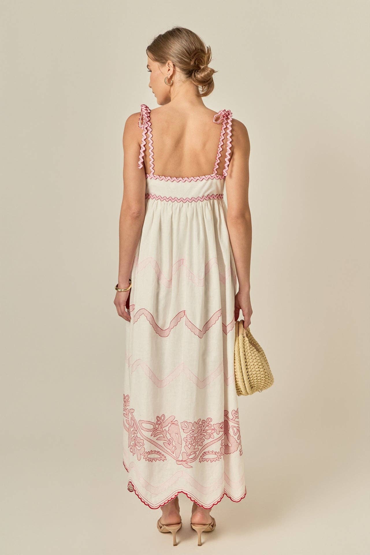 The Elodie Embroidered Maxi Dress - White Pink - English Factory