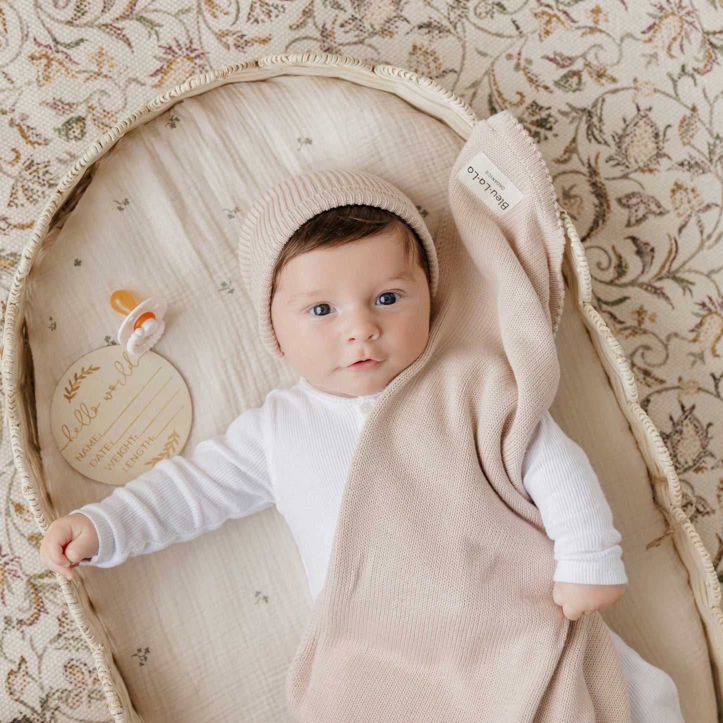 Luxe - 100% Organic Cotton Knit Blanket + Hat Boxed Gift Set - Blush Pink