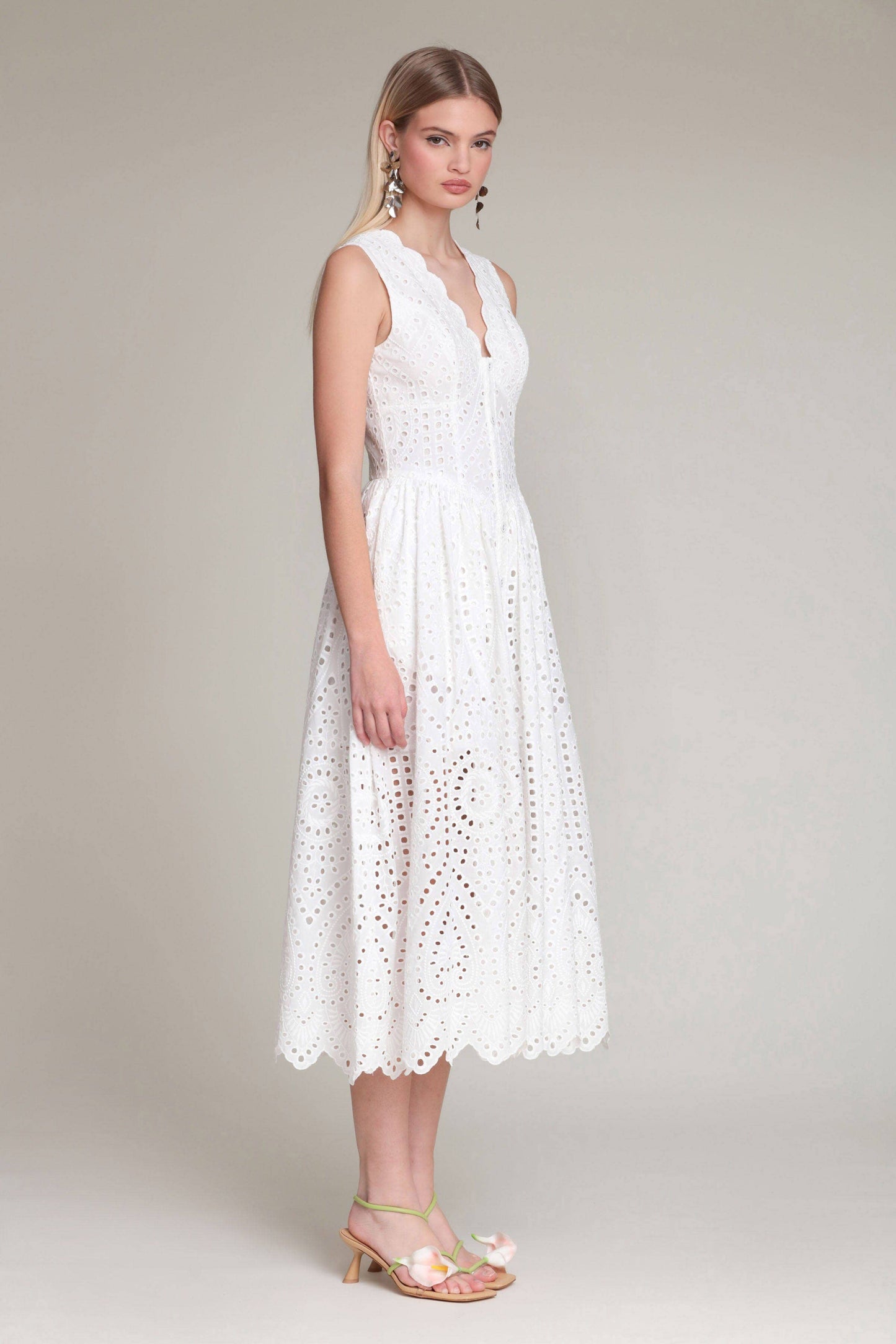 Broderie Anglaise Cotton Midi Dress - White