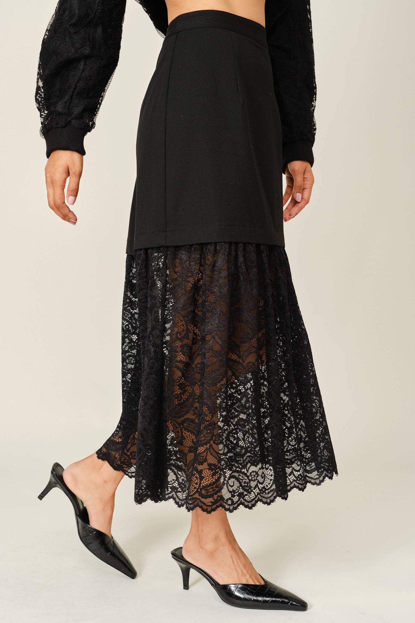 Romantic Lace Hem Midi Skirt
