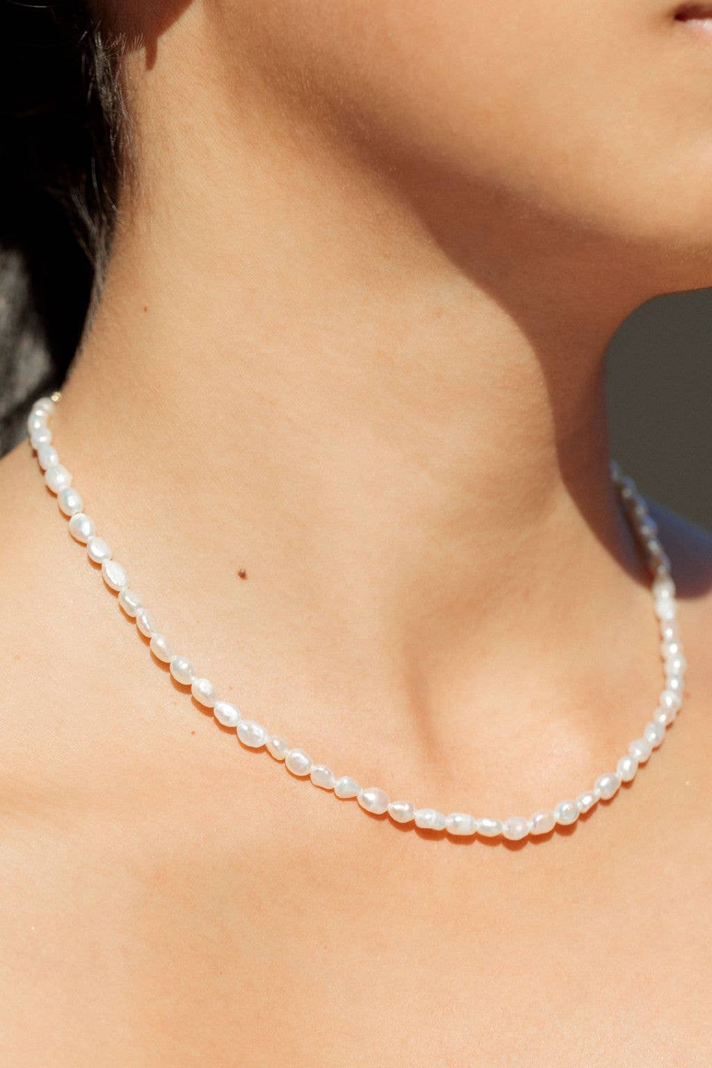Gold Dainty White Pearl Necklace
