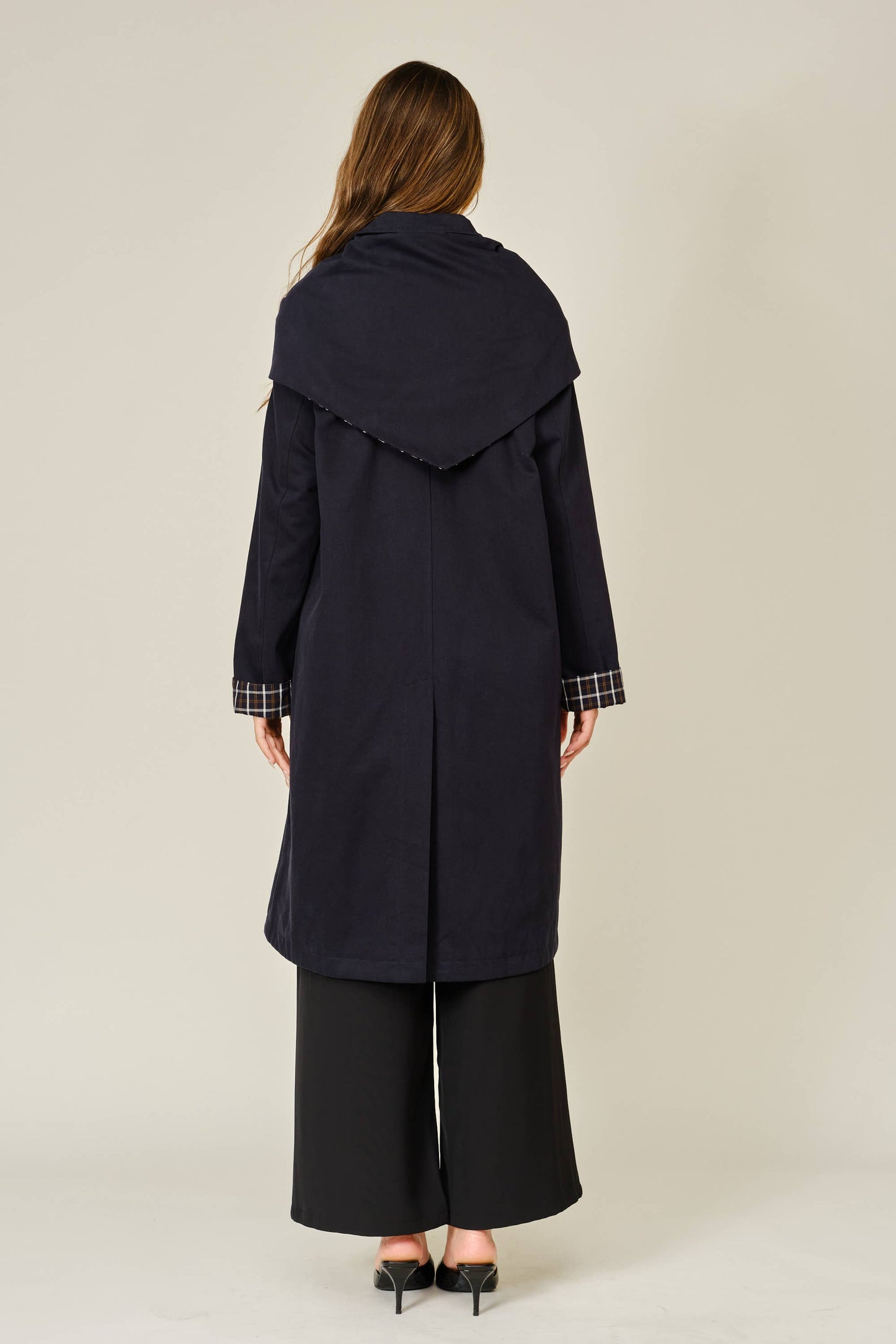 Detachable Scarf Button Down Jacket - Navy