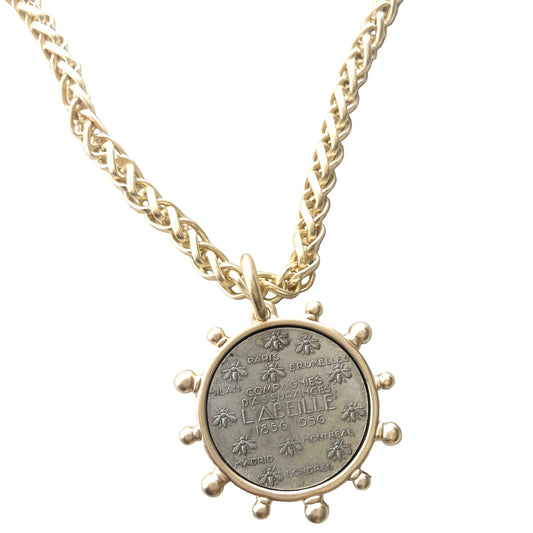 French Bee Coin Necklace
