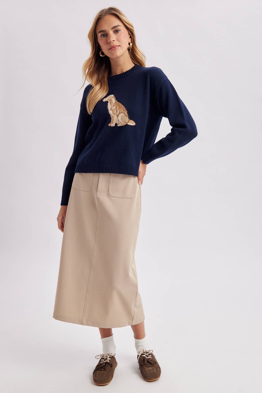 Golden Retriever Knit Crewneck Sweater - Navy