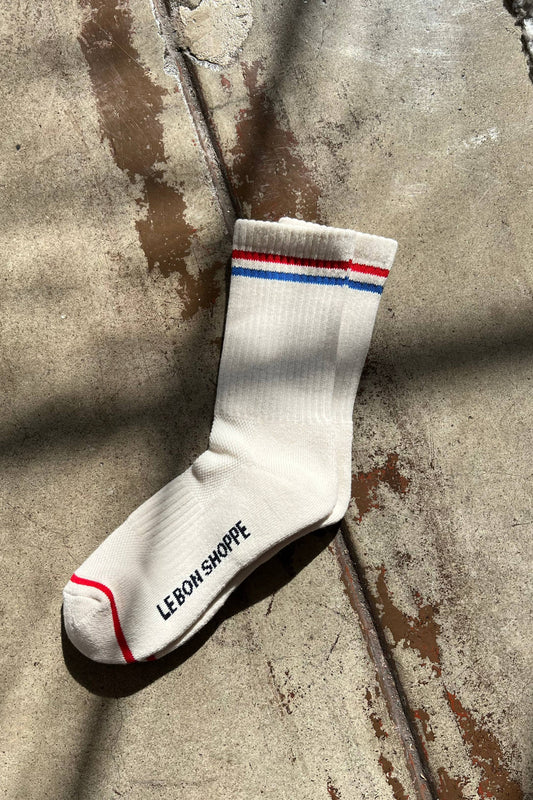 Boyfriend Socks - White, Red, Blue