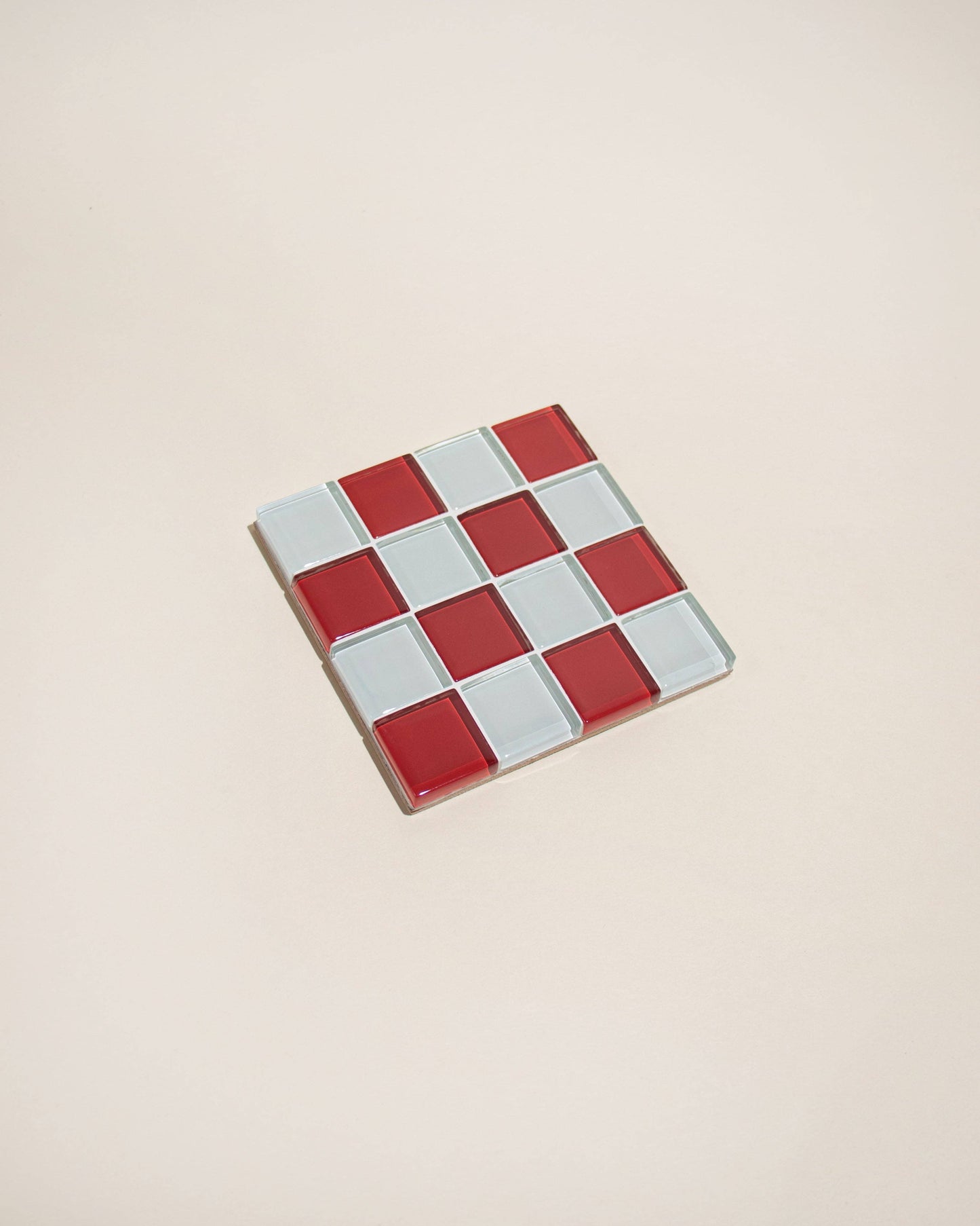 Glass Tile Coaster - Red/White Check