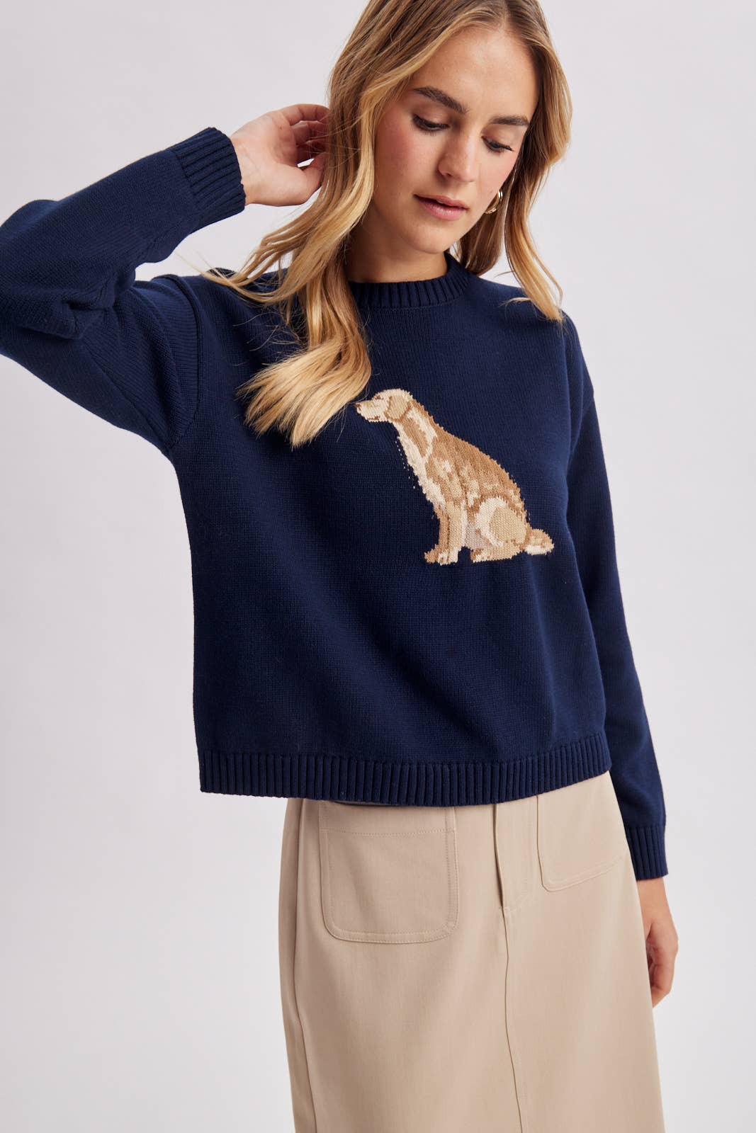 Golden Retriever Knit Crewneck Sweater - Navy