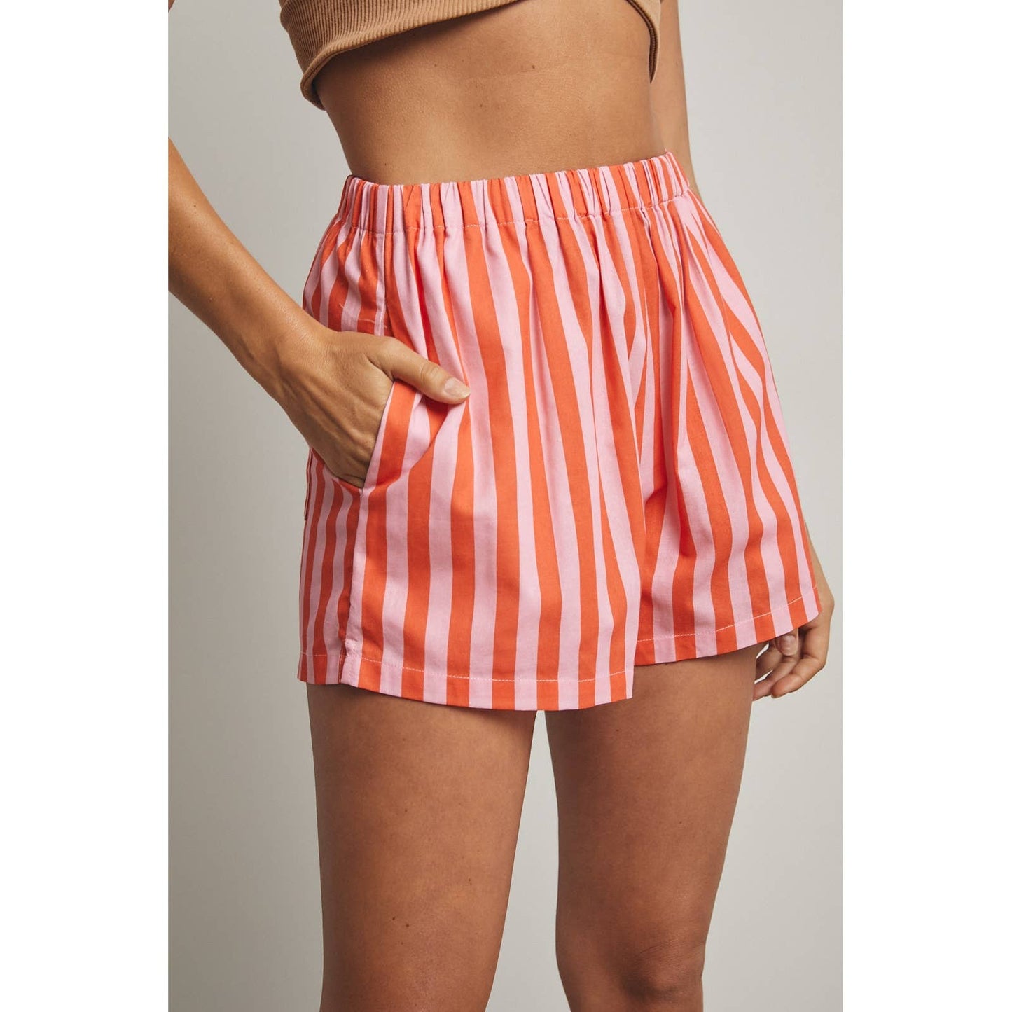 Striped Cotton Shorts - Orange/Pink