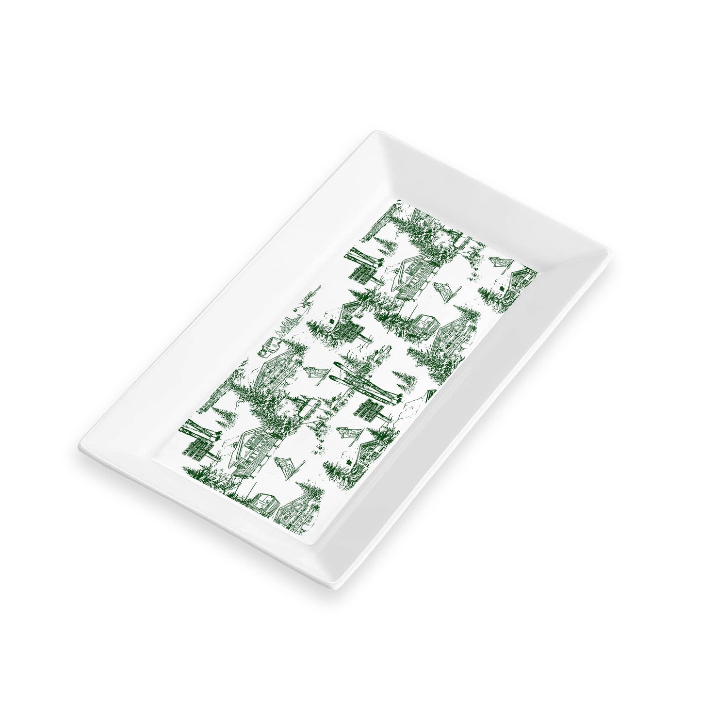 Ceramic Serving Tray - Green Skiing Toile