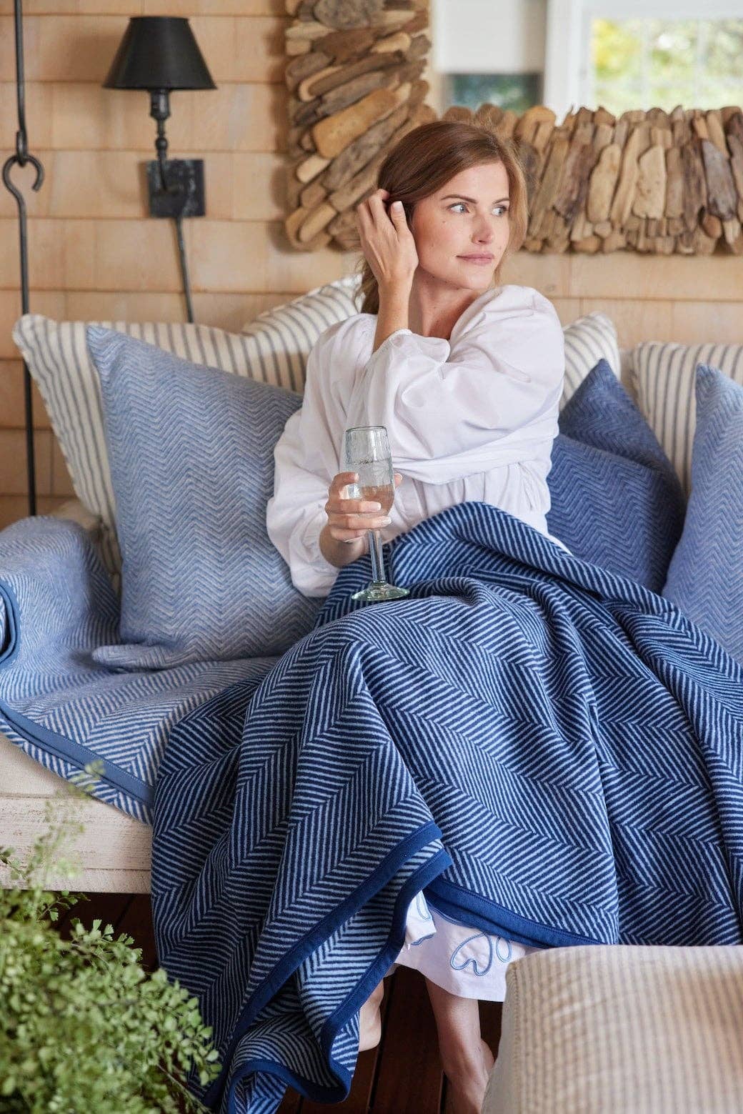 Harborview Herringbone Navy Blanket - Midi