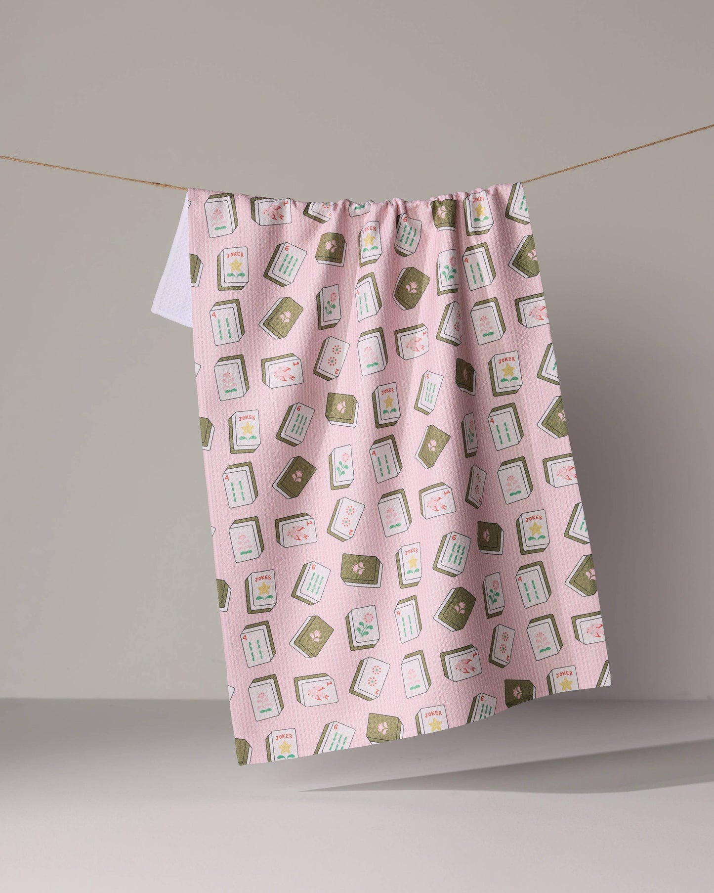 Flower Tiles Tea Towel - Mahjong - White