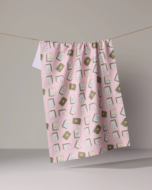 Flower Tiles Tea Towel - Mahjong - Pink