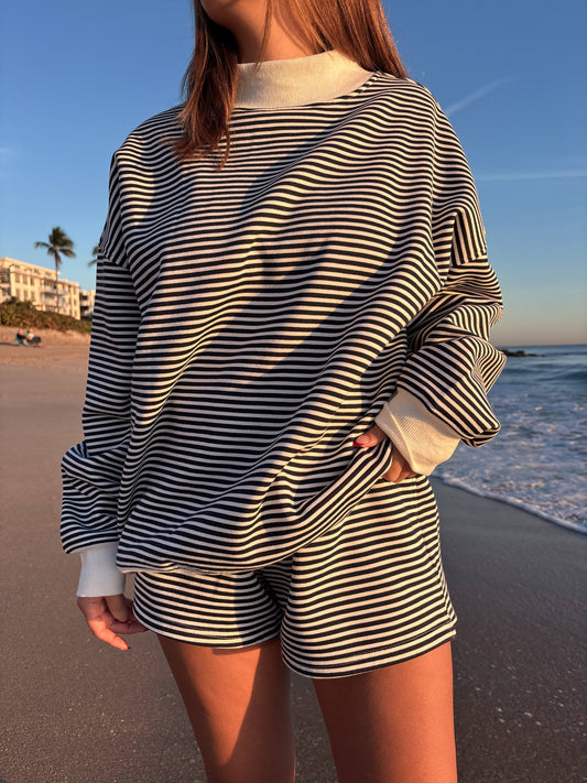Navy and White Stripe Mockneck Sweatshirt