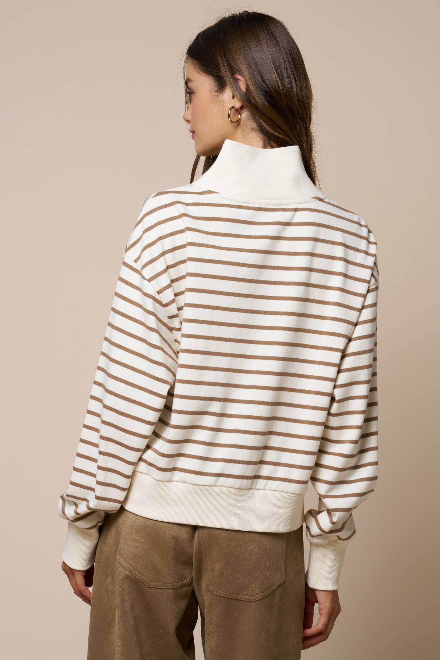 Stripe Have Zip-Up Contrast Sweatshirt - Olive/Navy