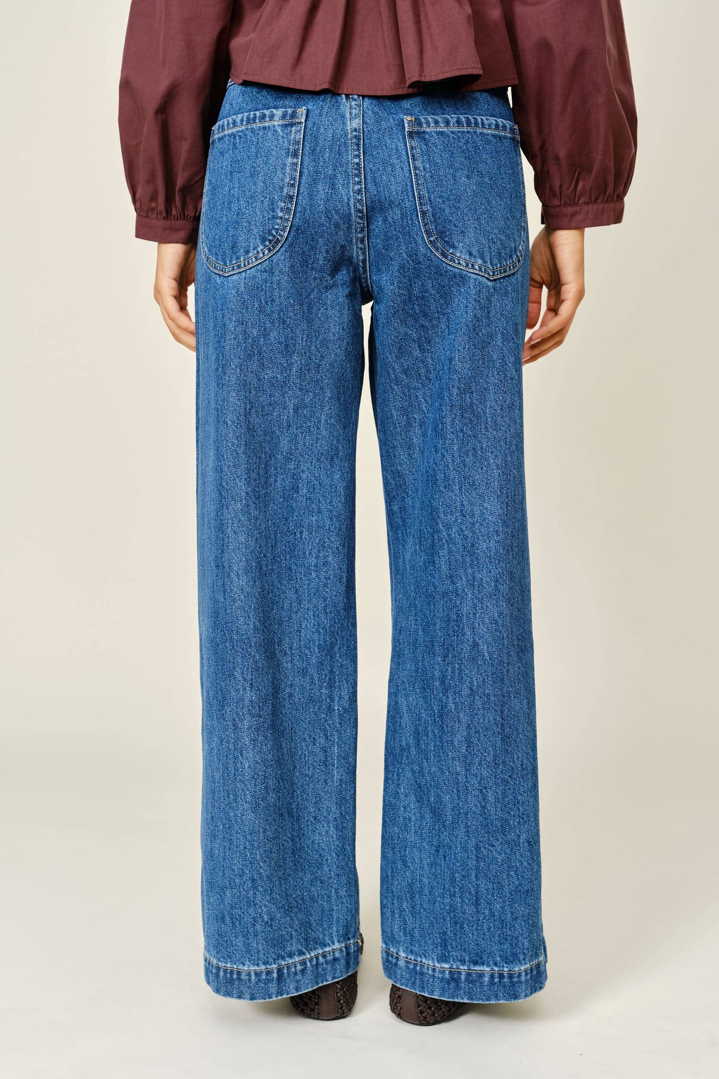 Side Button Detail Wide Leg Jeans