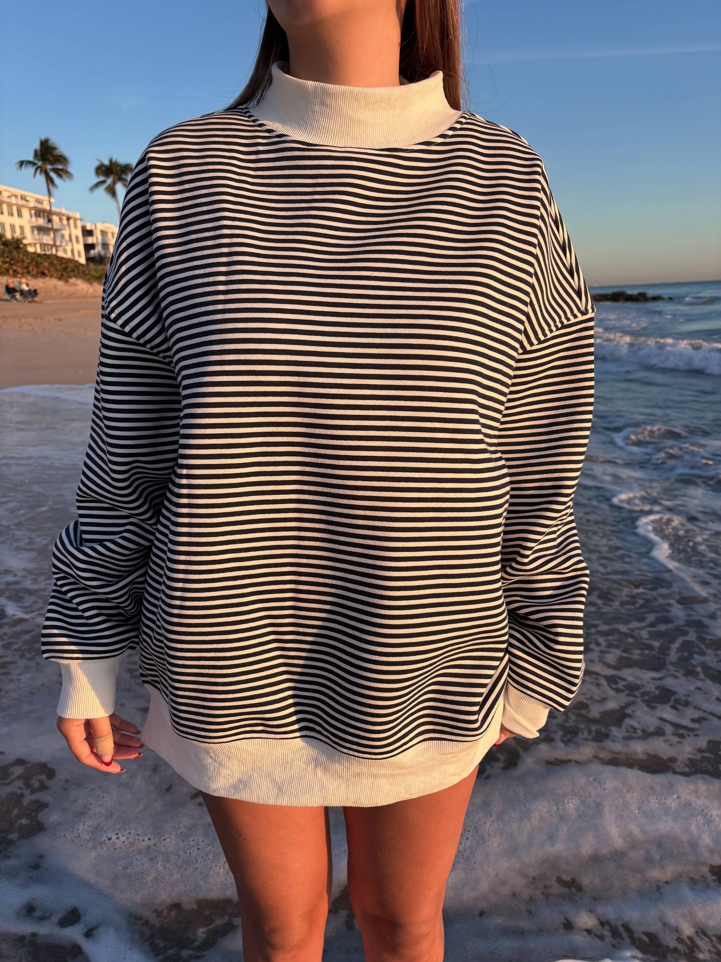 Navy and White Stripe Mockneck Sweatshirt