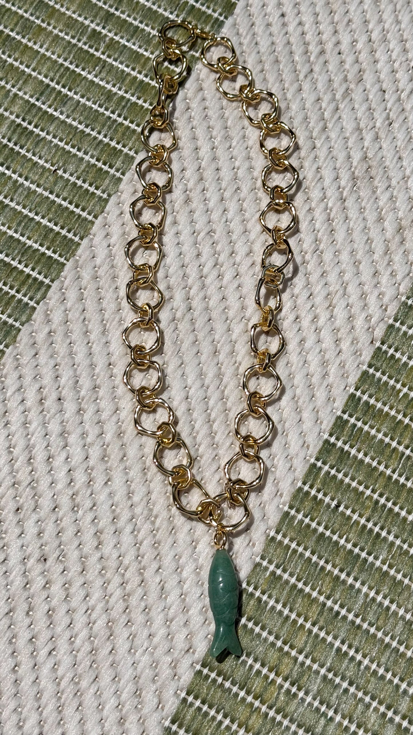 Green Aventurine Fish on 18kt Gold Filled Rolo Chain - Handmade in RI