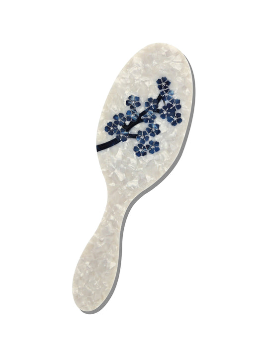 Hand-painted White Sakura Blossom Hair Brush