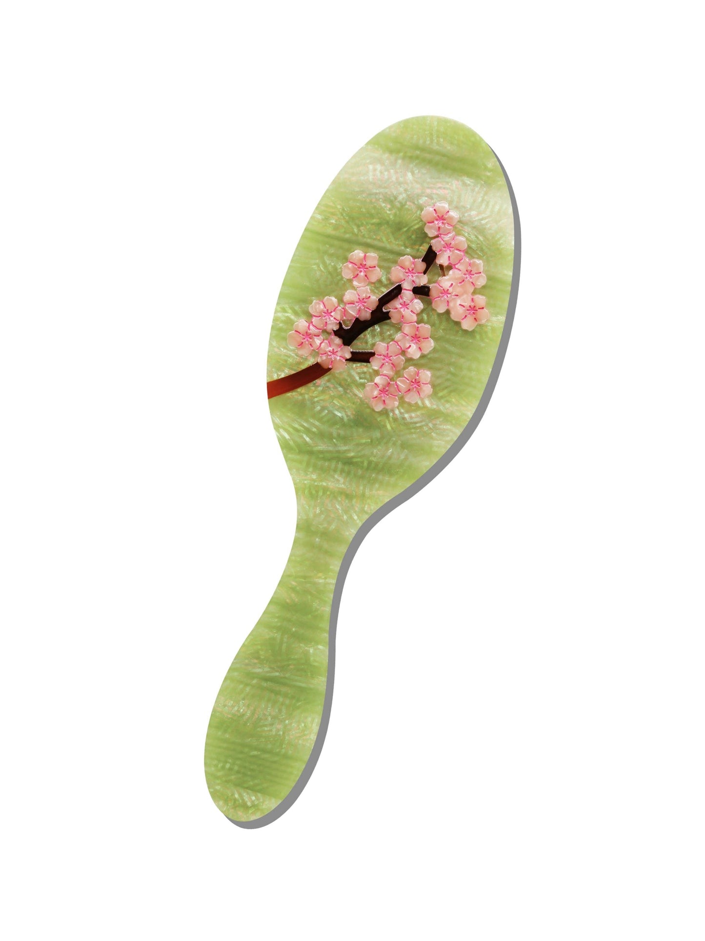 Hand-painted Green Sakura Blossom Hair Brush