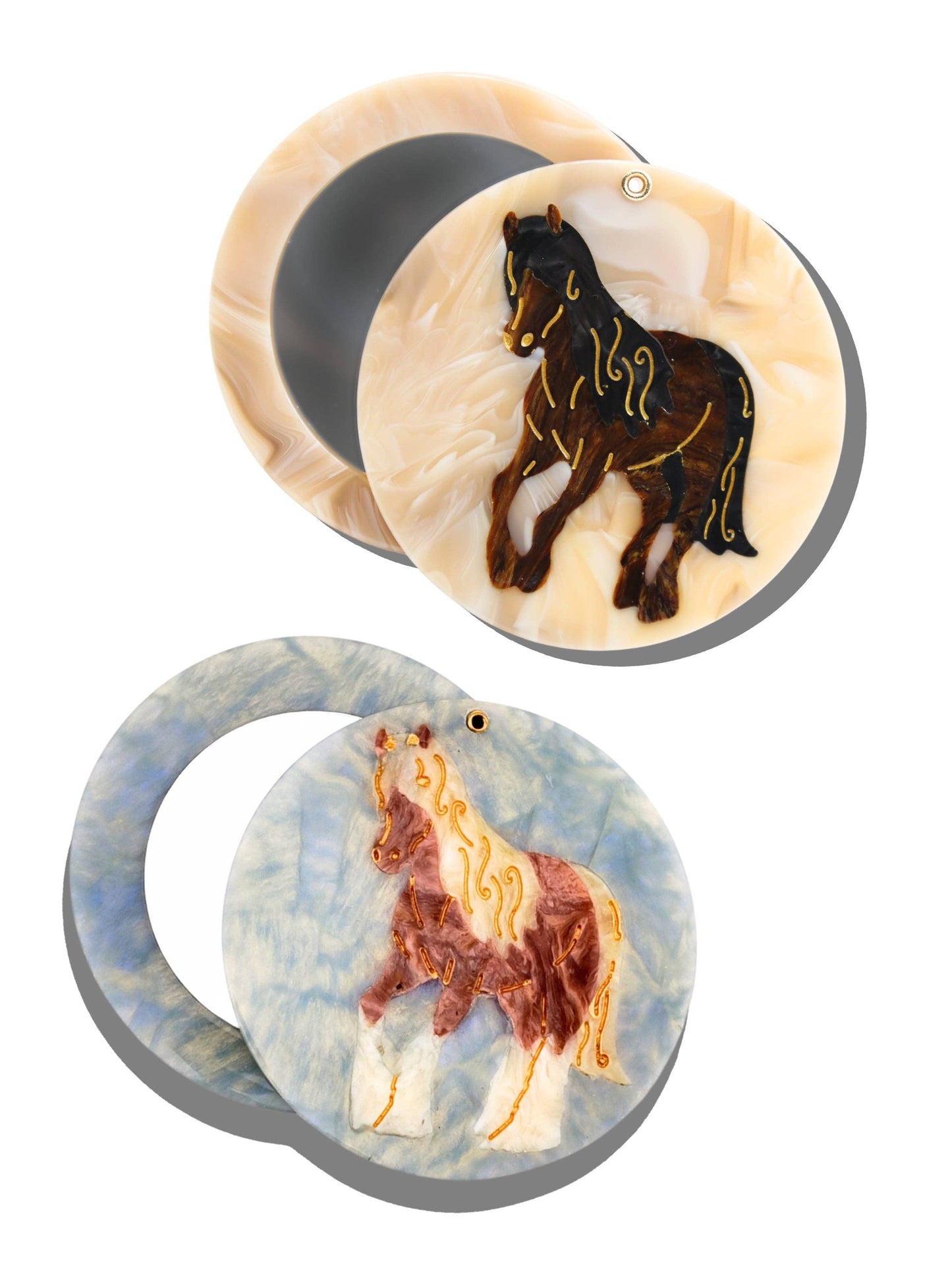 Hand-painted Horse Compact Mirror | Eco-Friendly: Midnight Friesian
