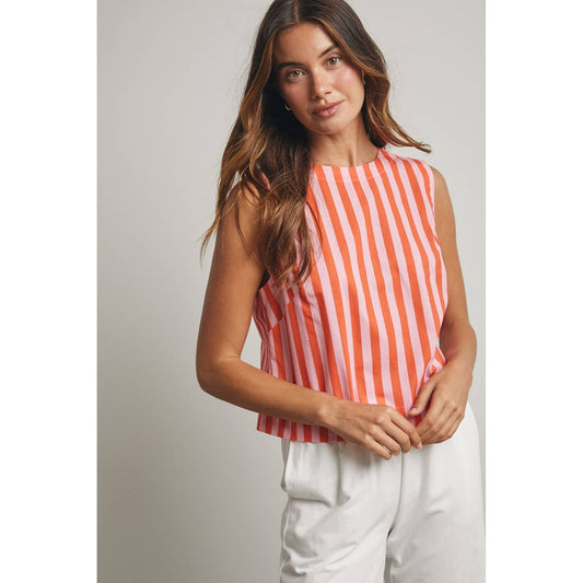 Striped Cotton Tank Top - Orange/Pink