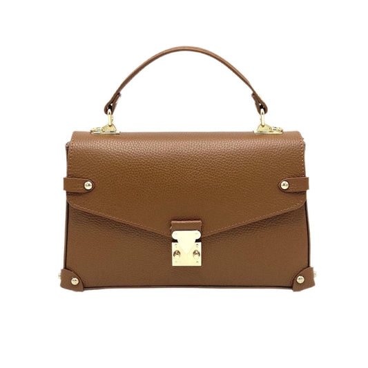 Leather Shoulder Bag with Crossbody - Brown