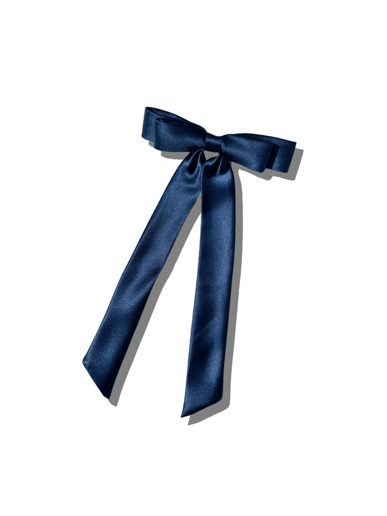 The Perfect Slim Satin Hair Bow - Navy - Solar Eclipse