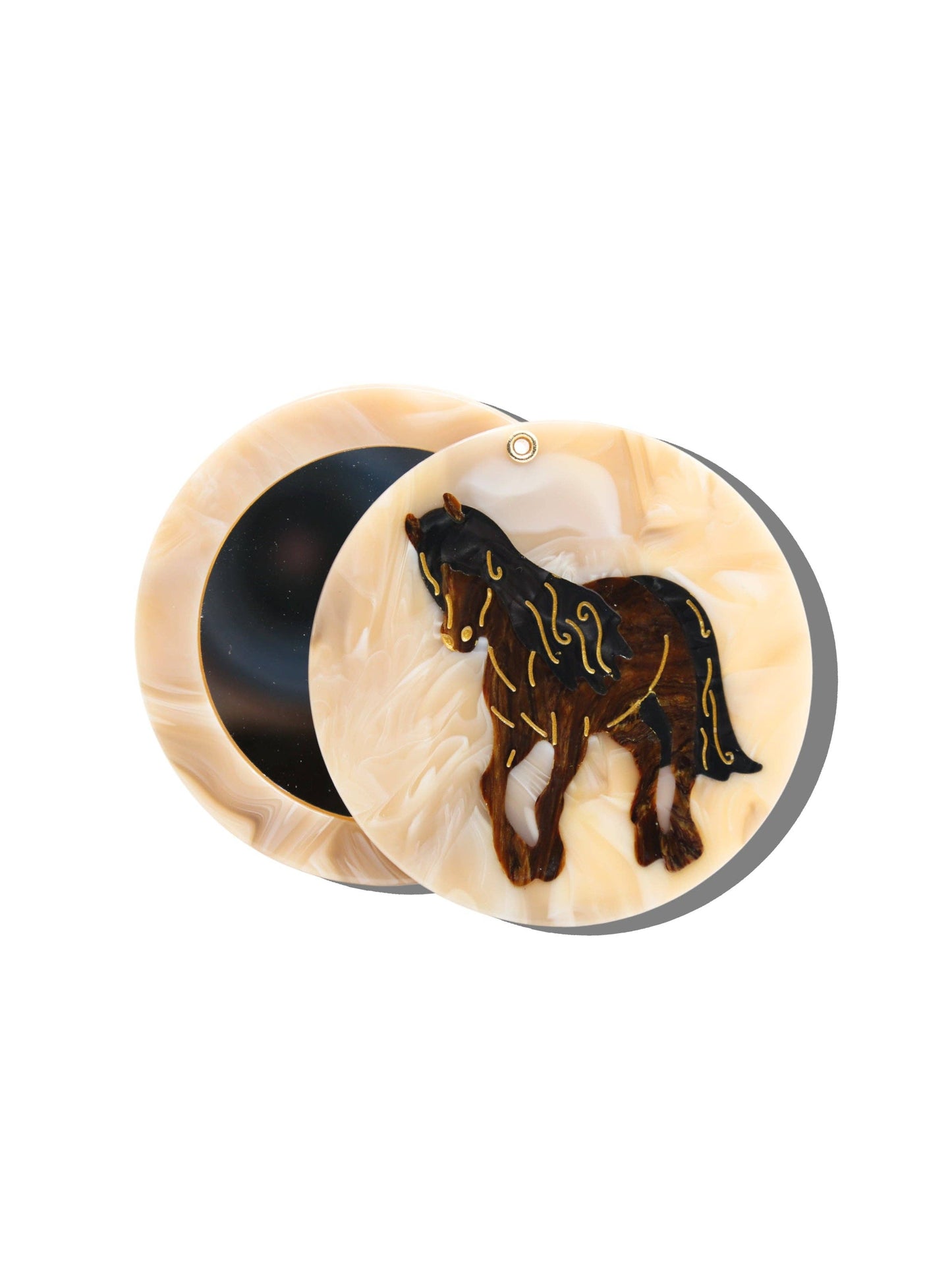 Hand-painted Horse Compact Mirror | Eco-Friendly: Midnight Friesian