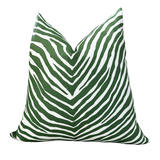 Margo Green Animal Zebra Designer Pillow : Down Alternative / 22 x 22