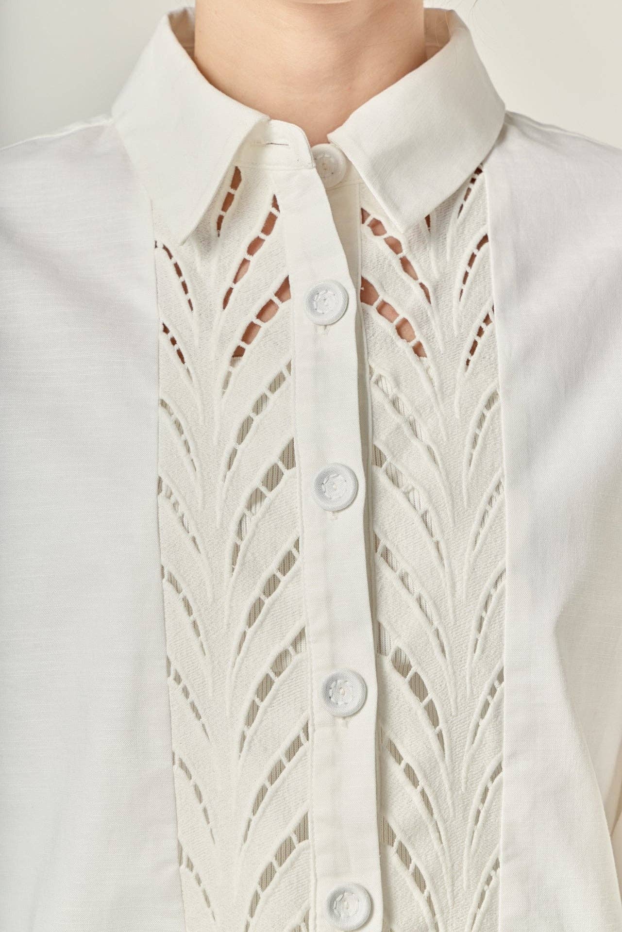 Embroidered Oversized Shirt - Off White - English Factory