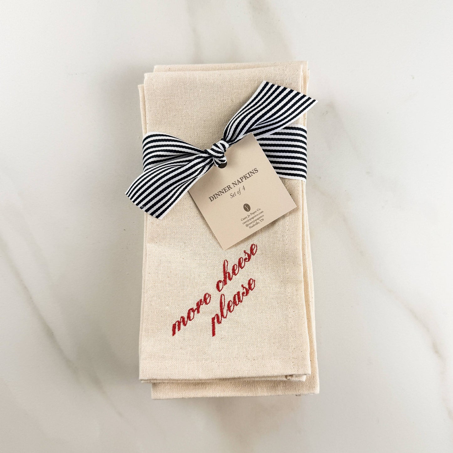 Italian Sayings Embroidered Dinner Napkin Set: White